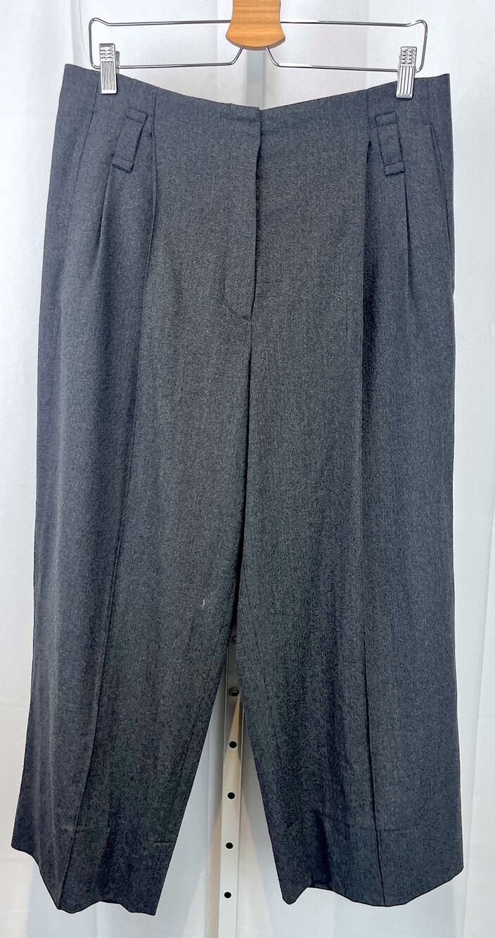 ODEEH High Rise Pleated Wide Leg Cropped Pants Virgin Wool Gray Size L